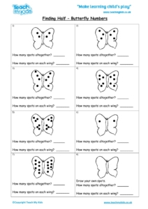 Worksheets for kids - finding-half-butterfly-numbers