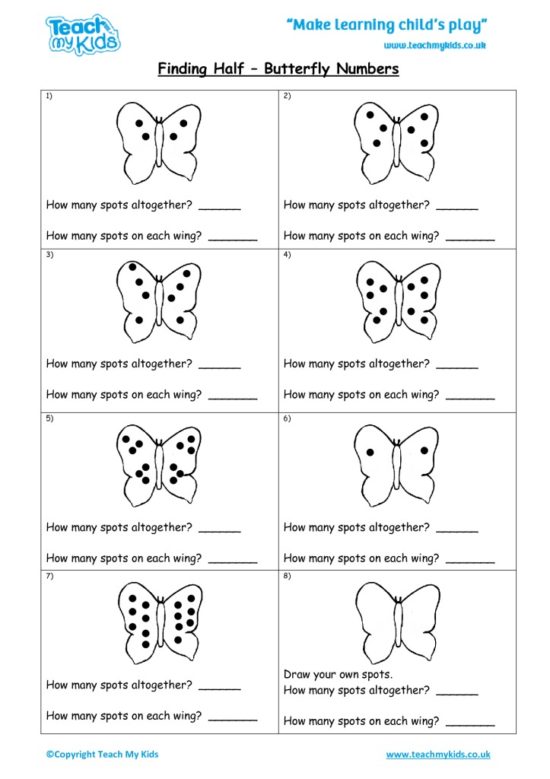 Worksheets for kids - finding-half-butterfly-numbers
