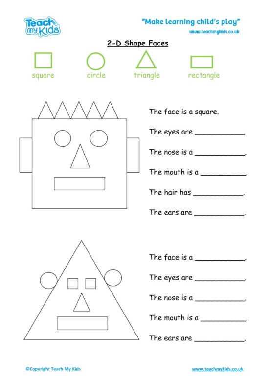 Worksheets for kids - 2d-shape-faces