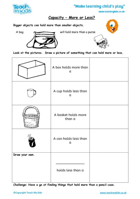 Worksheets for kids - capacity_-_more_or_less