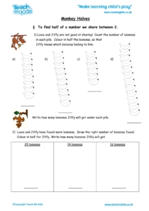 Worksheets for kids - monkey_halves