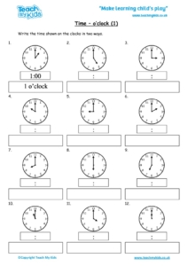 Worksheets for kids - time-oclock-1