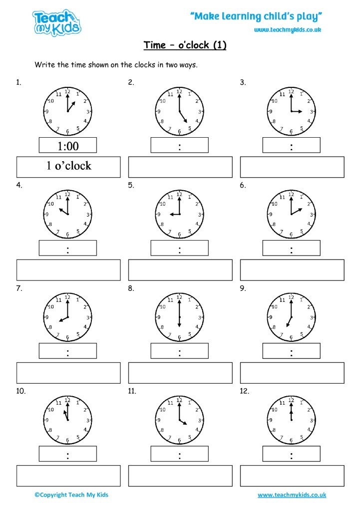 Clock Worksheets Grade 1