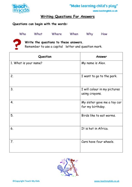 Worksheets for kids - Writing-questions-for-answers