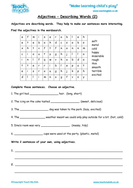 Worksheets for kids - adjectives-describing-words-2