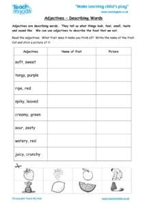 Worksheets for kids - adjectives-describing-words