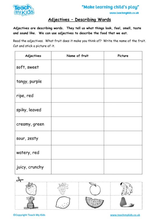 Worksheets for kids - adjectives-describing-words