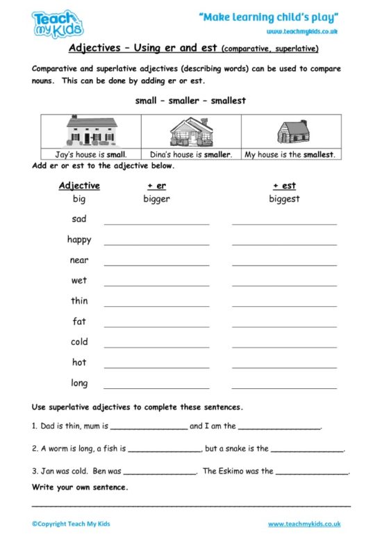 Worksheets for kids - adjectives-using-er-and-est-superlatives