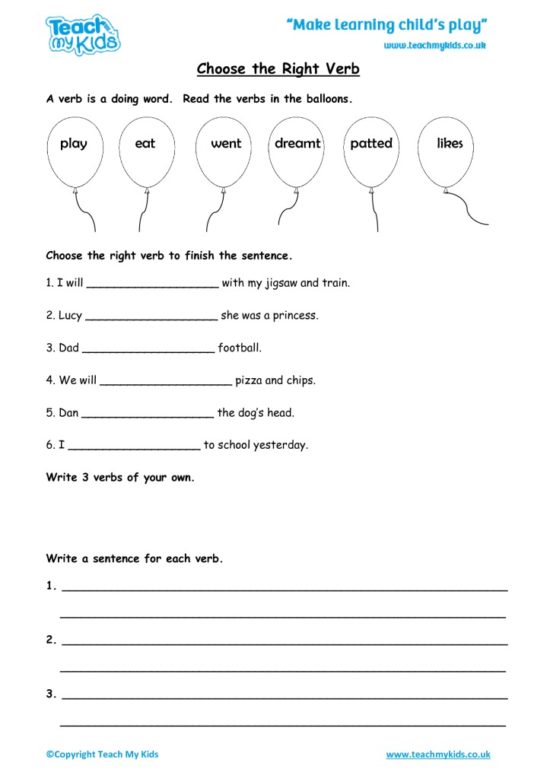 Worksheets for kids - choose-the-right-verb