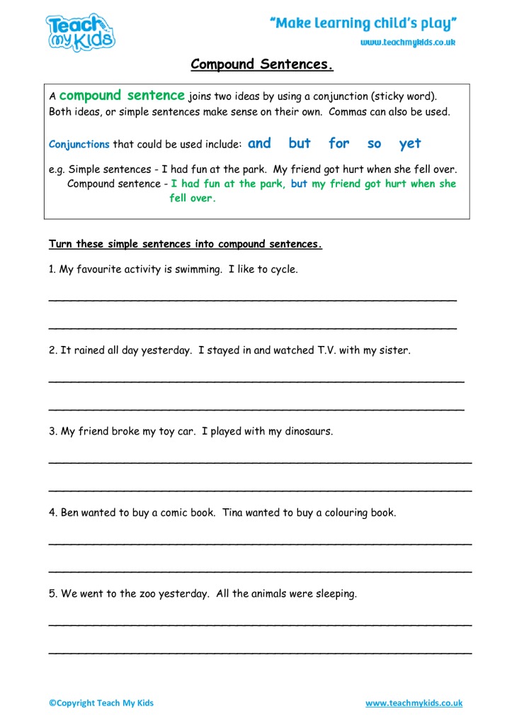 Teaching Simple And Compound Sentences Worksheets