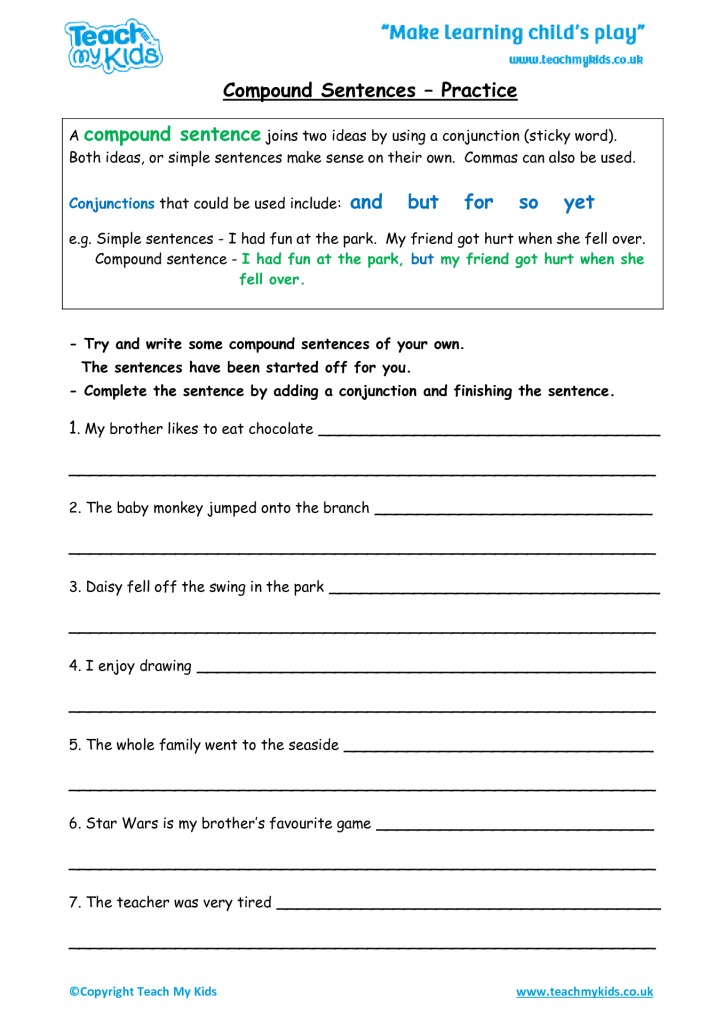 Compound Sentence Worksheet