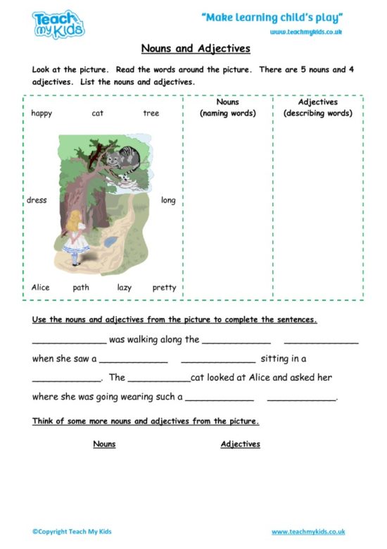 Worksheets for kids - nouns-and-adjectives