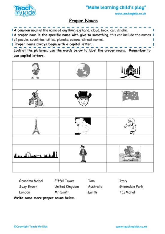 Worksheets for kids - proper-nouns