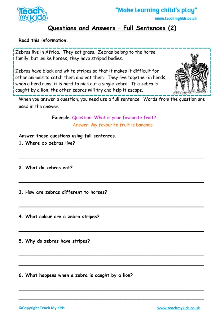 Question Sentences Worksheet