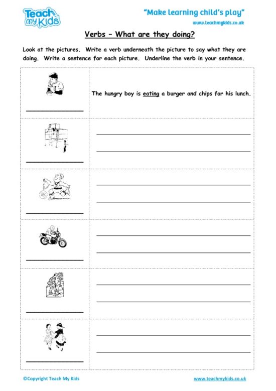 Worksheets for kids - verbs – what are they doing
