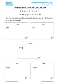 Worksheets for kids - rhyming-words-ate-ine-eep-ice-ook