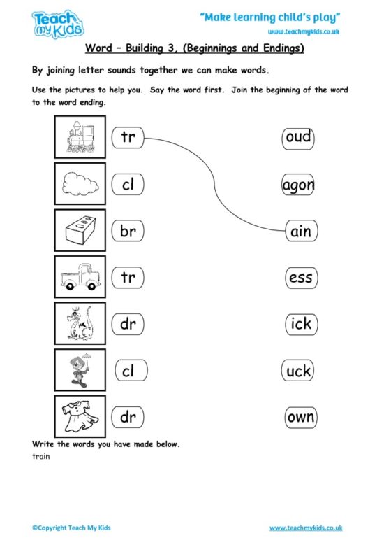 Worksheets for kids - word-building-3-beginnings-endings