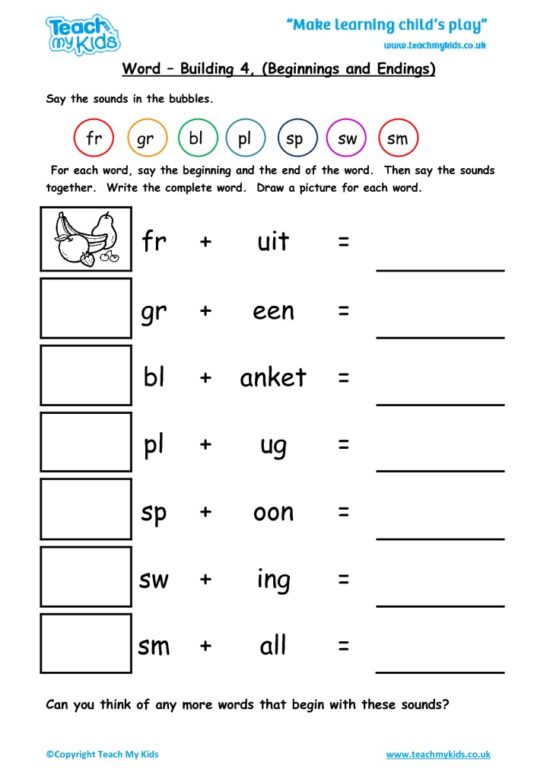 Worksheets for kids - word-building-4-beginnings-endings