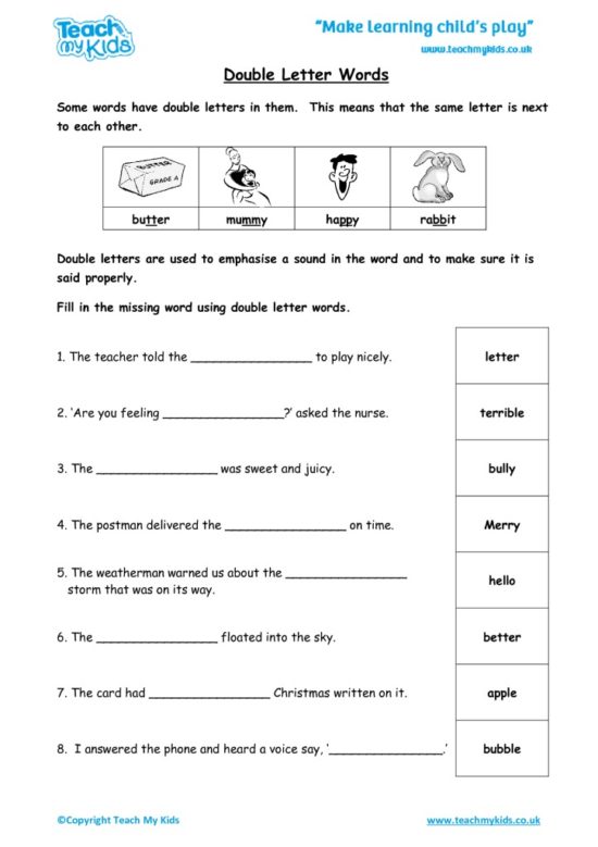 Double Letter Words Z