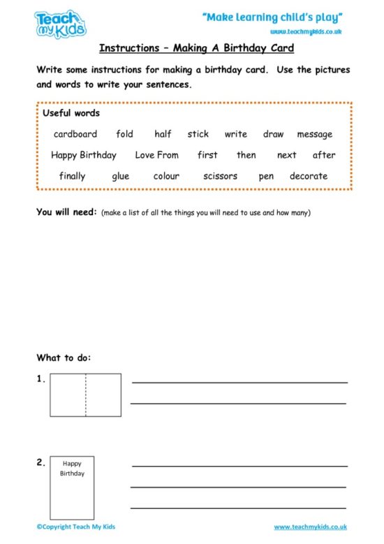 Instructions - Making a Birthday Card | KS1 English PDF
