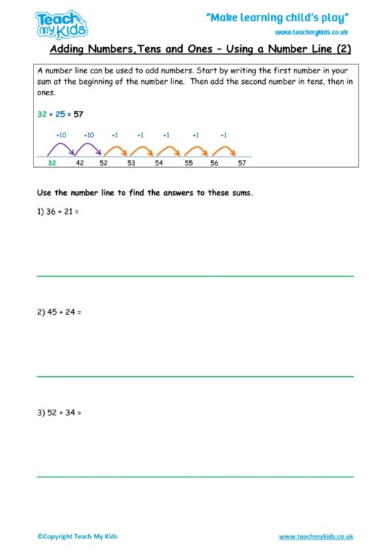 Worksheets for kids - adding-tu-number-line-2