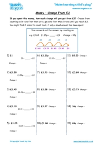 Worksheets for kids - money-change-from-£2