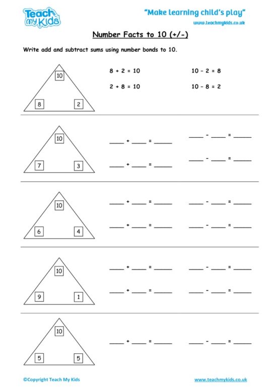 Worksheets for kids - number-facts-to-10-+-