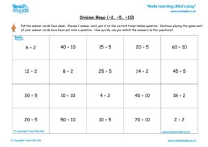 Worksheets for kids - division-bingo-2-5-10