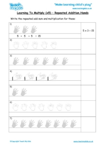Worksheets for kids - learning-to-multiply-repeated-add-x5-hands