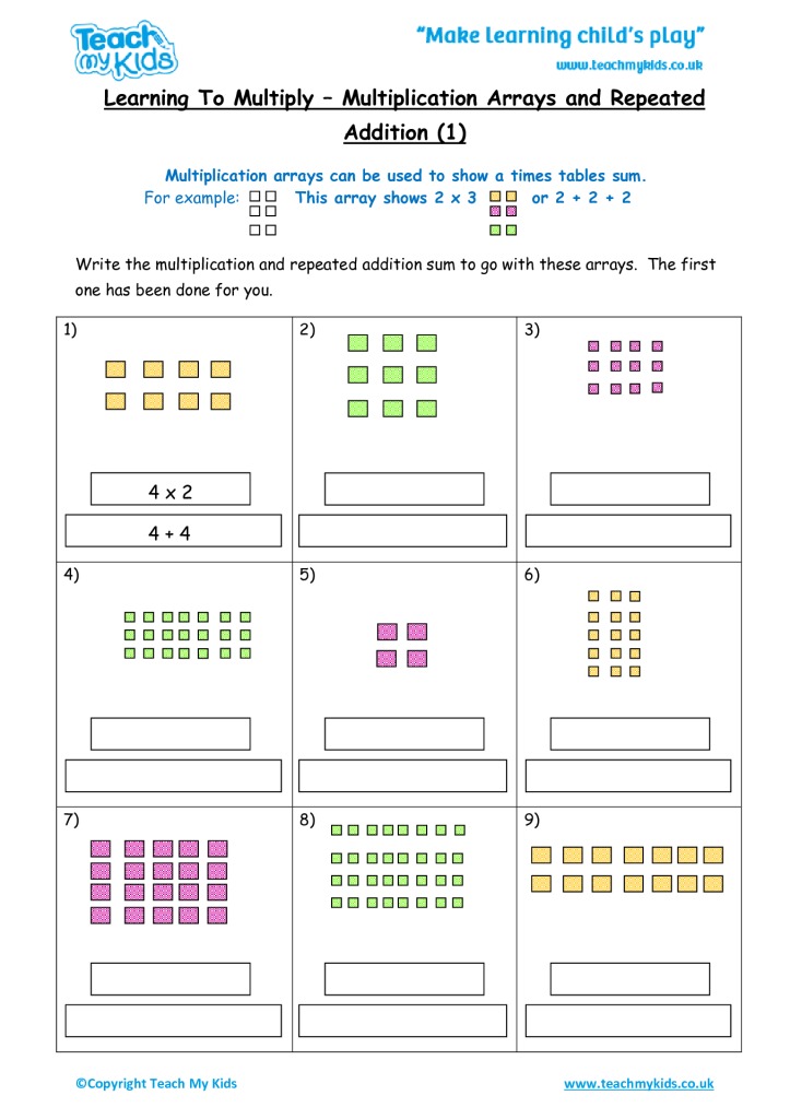 Multiplication With Arrays Worksheets Repeated Addition