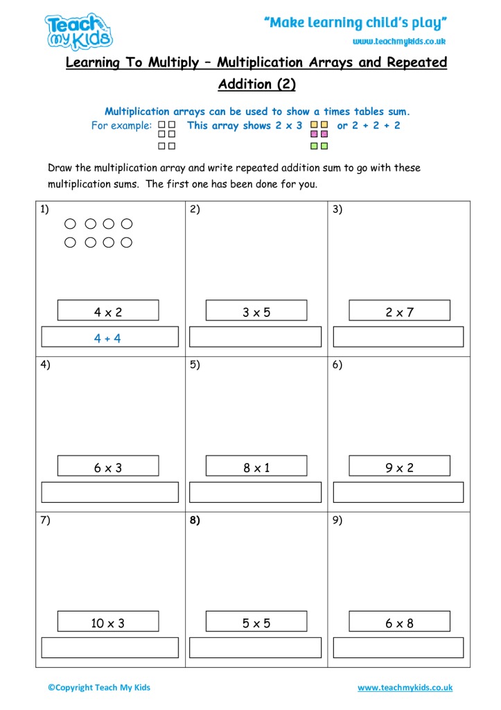 multiplication arrays repeated addition 2 tmk education