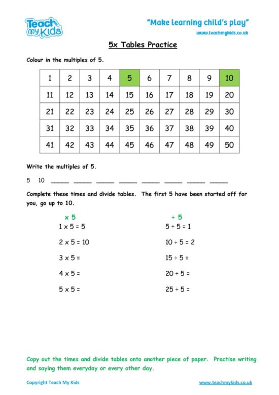 Worksheets for kids - x5-tables