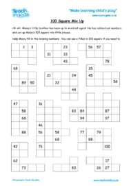 Worksheets for kids - 100-square-mix-up