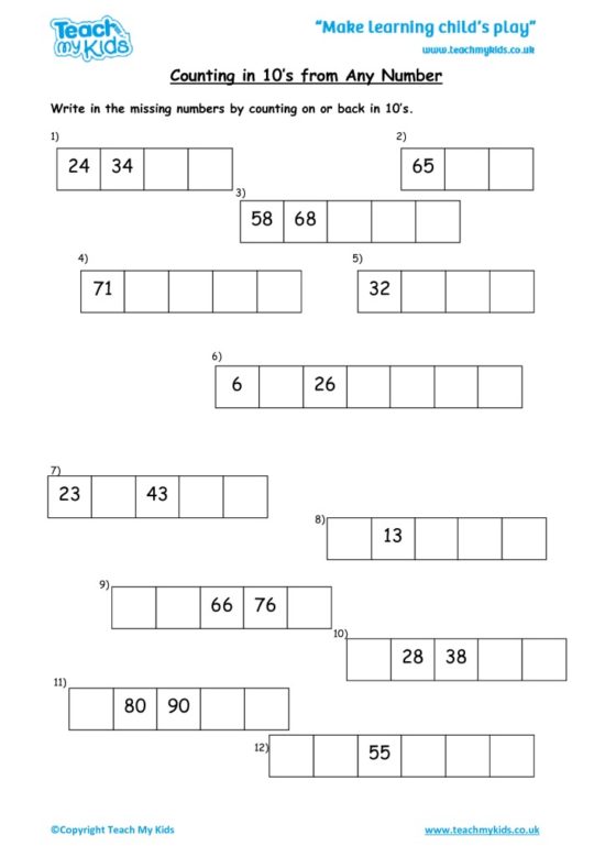 Adding 10 To Any Number Worksheet