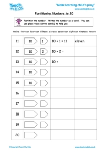 Worksheets for kids - partitioning-numbers-to-20