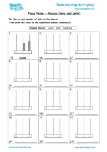 Worksheets for kids - place-value-abacus-tens-and-units