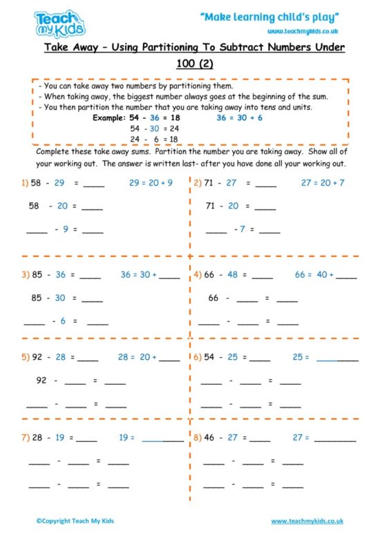 Worksheets for kids - take-away-partition-nos-under-100-2