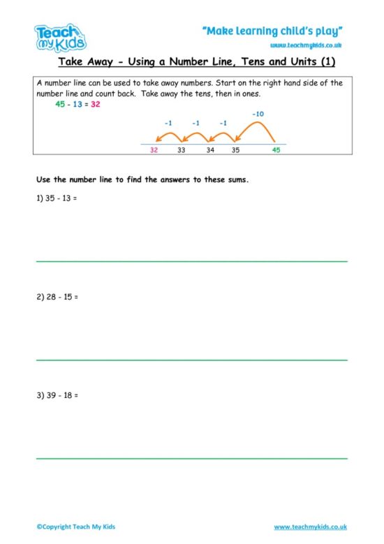 Worksheets for kids - take-away-using-number-line-tu-1