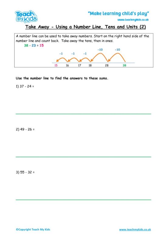 Worksheets for kids - take-away-using-number-line-tu-2