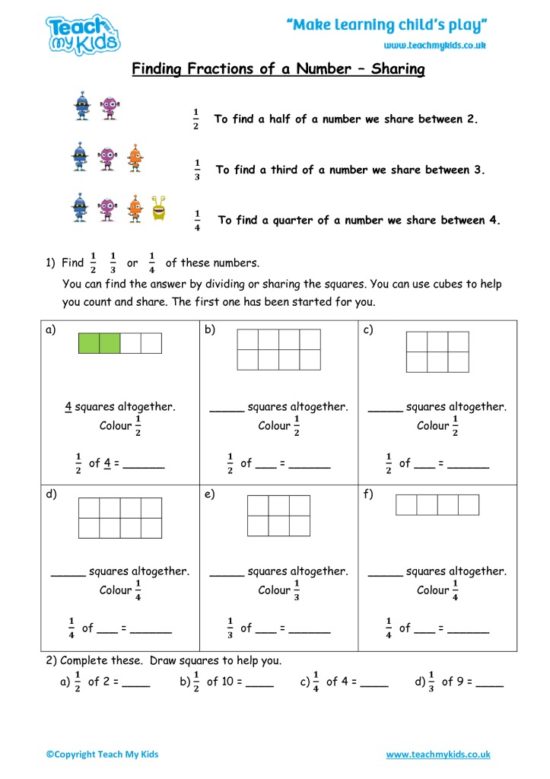 Worksheets for kids - finding_fractions_of_a_number_-_sharing