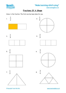 Worksheets for kids - fractions-shape