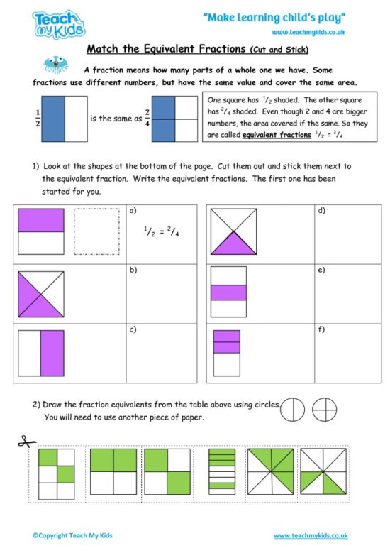 Worksheets for kids - match_the_equivalent_fractions,_cut_and_stick