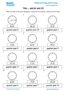 Worksheets for kids - time-quarter-past-2
