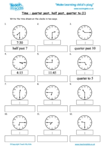 Worksheets for kids - time-quarter-past-to-half-past-1
