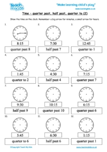 Worksheets for kids - time-quarter-past-to-half-past-2