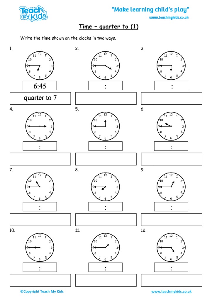 Quarter To Telling Time Worksheet