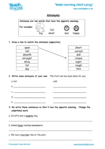 Worksheets for kids - antonyms