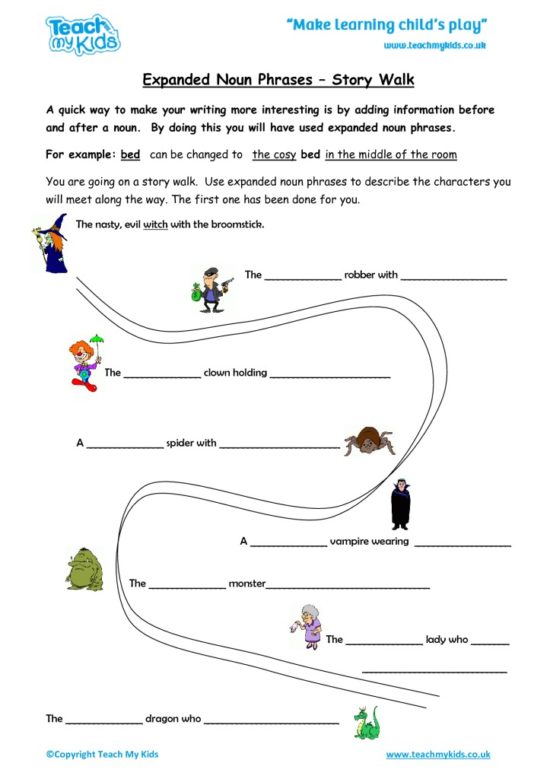 Worksheets for kids - expanded_noun_phrases_-_story_walk