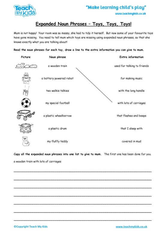 Worksheets for kids - expanded_noun_phrases_-_toys_toys_toys