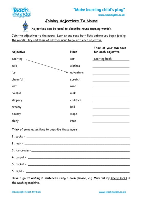 Worksheets for kids - joining_adjectives_to_nouns_3